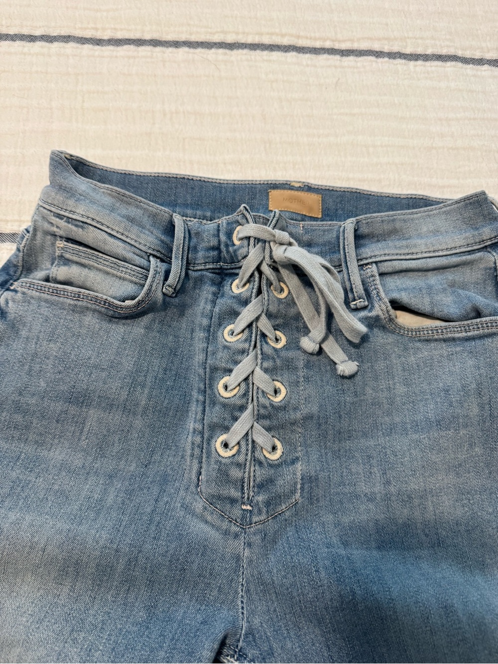 MOTHER Light Blue High-Rise Lace-Up Jeans